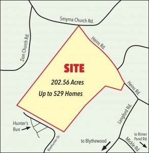 The developer of a 202-acre parcel situated between Langford Road and Heins roads received approval from the Richland County Planning Commission to change the zoning of the property from Rural (RU) zoning to Residential Estate (RS-E) zoning, which would permit as many as 529 homes to be built on the site.