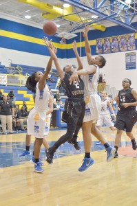Jameka Henderson (2) lifts one into the basket for the Lady Griffins at Lexington Monday night. (Photo/DeAnna Robinson)
