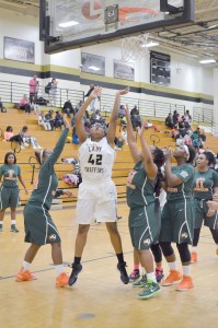 Cristin Gray (42) with the put-back for the Lady Griffins. (Photo/DeAnna Robinson)