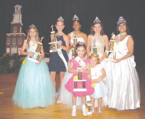 Rock Around the Clock beauties crowned during a pageant on Saturday at Fairfield Central High School include, standing: Young Miss Abigail Shaw; Preteen Miss Sara Denise Pullen, Teen Miss Ja’Niya Martise, Miss Rock Around the Clock Cali Ann Swearingen and Ms. RATC Amy Rose Calixto. Front: Little Miss Alexis Blair Montgomery and Wee Miss Molliegh Rose Talbert. Not shown: Baby Miss Anna-Leigh Hill and Toddler Miss Mason Cardon. Kylie Allene Jordan was named Miss Photogenic.