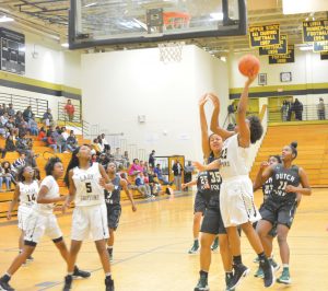 Cristin Gray (42) banks one in for the Lady Griffins. (Photo/Joe Seibles)