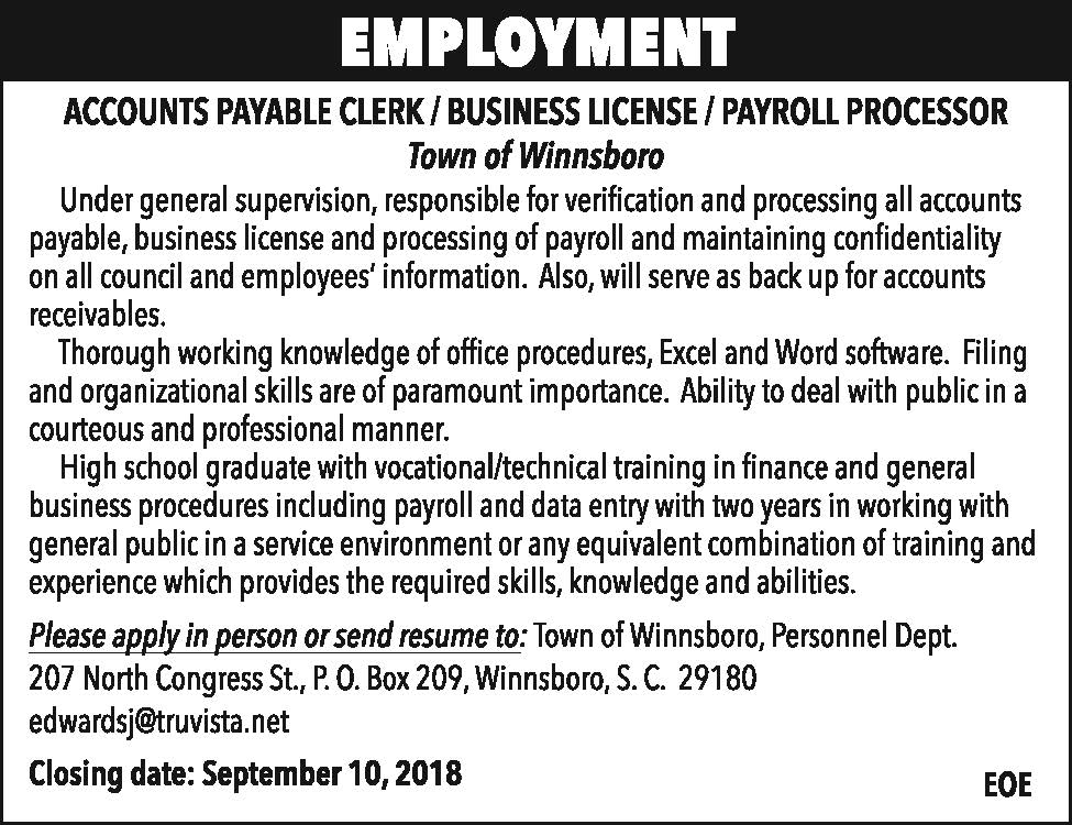 employment-accounts-payable-clerk-business-license-payroll-processor