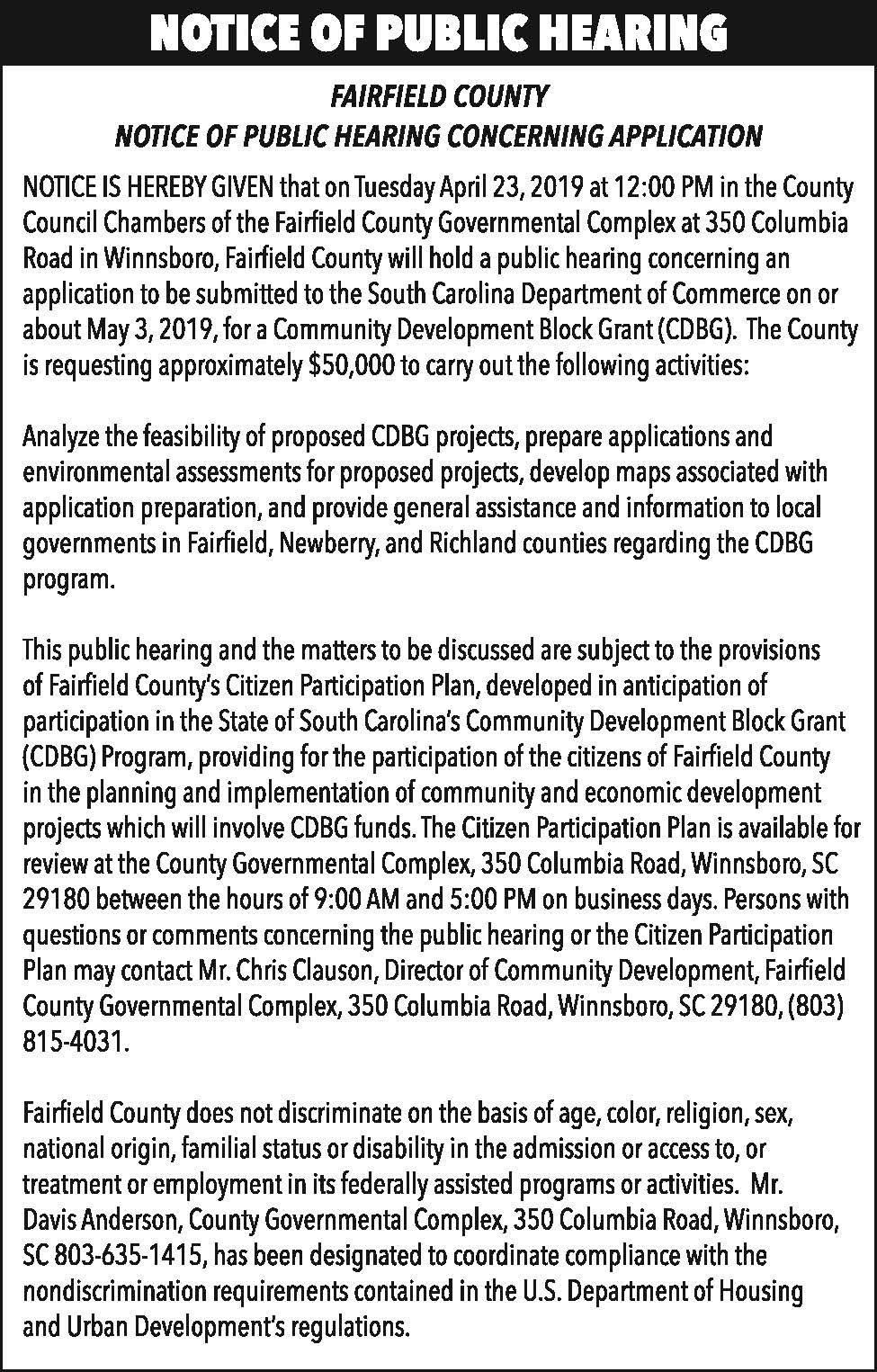 Notice of Public Hearing: Community Development Block Grant | The Voice ...