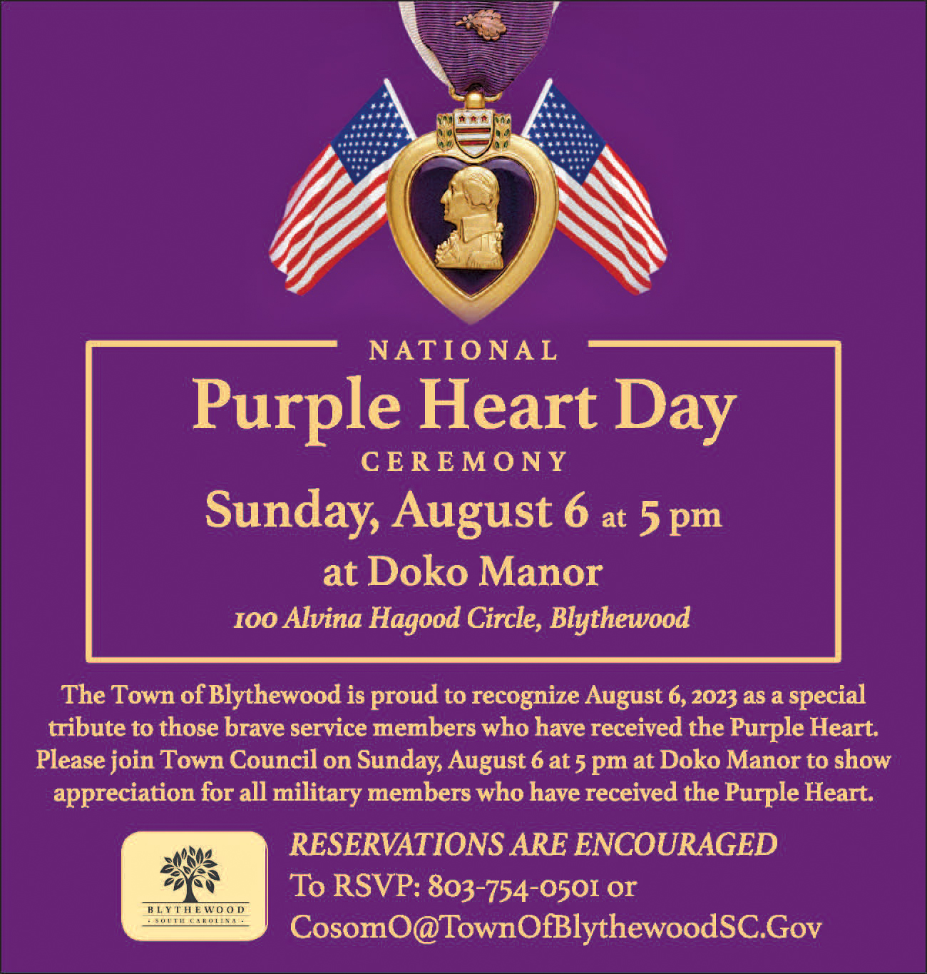 Purple Heart Ceremony At Manor Set For Aug. 6 | The Voice Of Blythewood ...